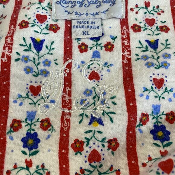 Lanz of Sazburg Long Flannel Nightgown White Red Eyelet Hearts XL Cottagecore - Picture 5 of 16